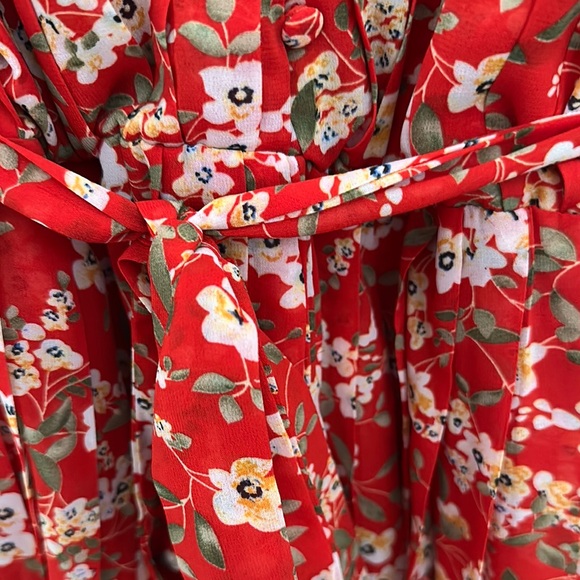 Red Floral Wrap Dress - Picture 4 of 5